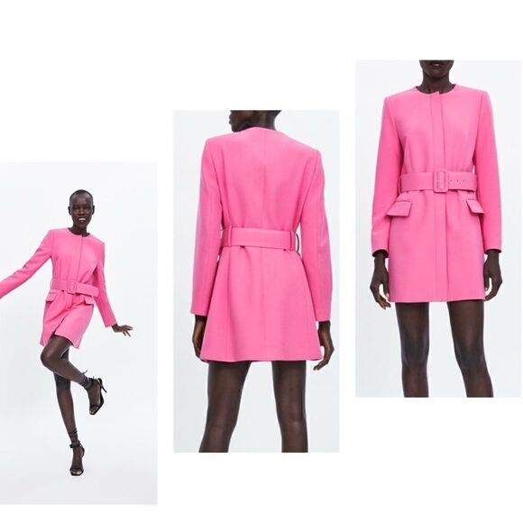 Zara Pink Blogger Favorite Barbiecore Belted Frock Coat Size Medium - Picture 1 of 16